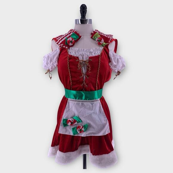 LEG AVENUE Y2K Sexy Candy Cane Mrs. Claus Santa Elf Costume Red Size Small - Picture 1 of 12